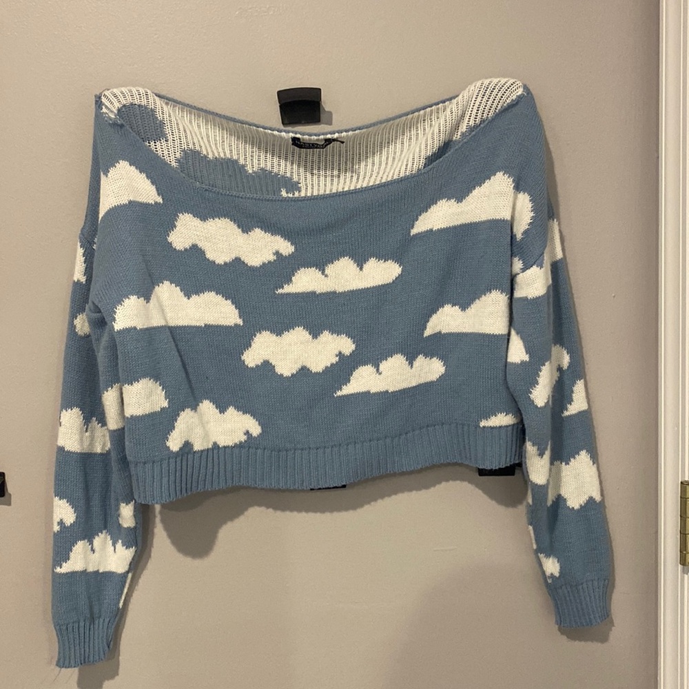 Cropped, off the shoulder sweater and wide leg set from Nasty Gal